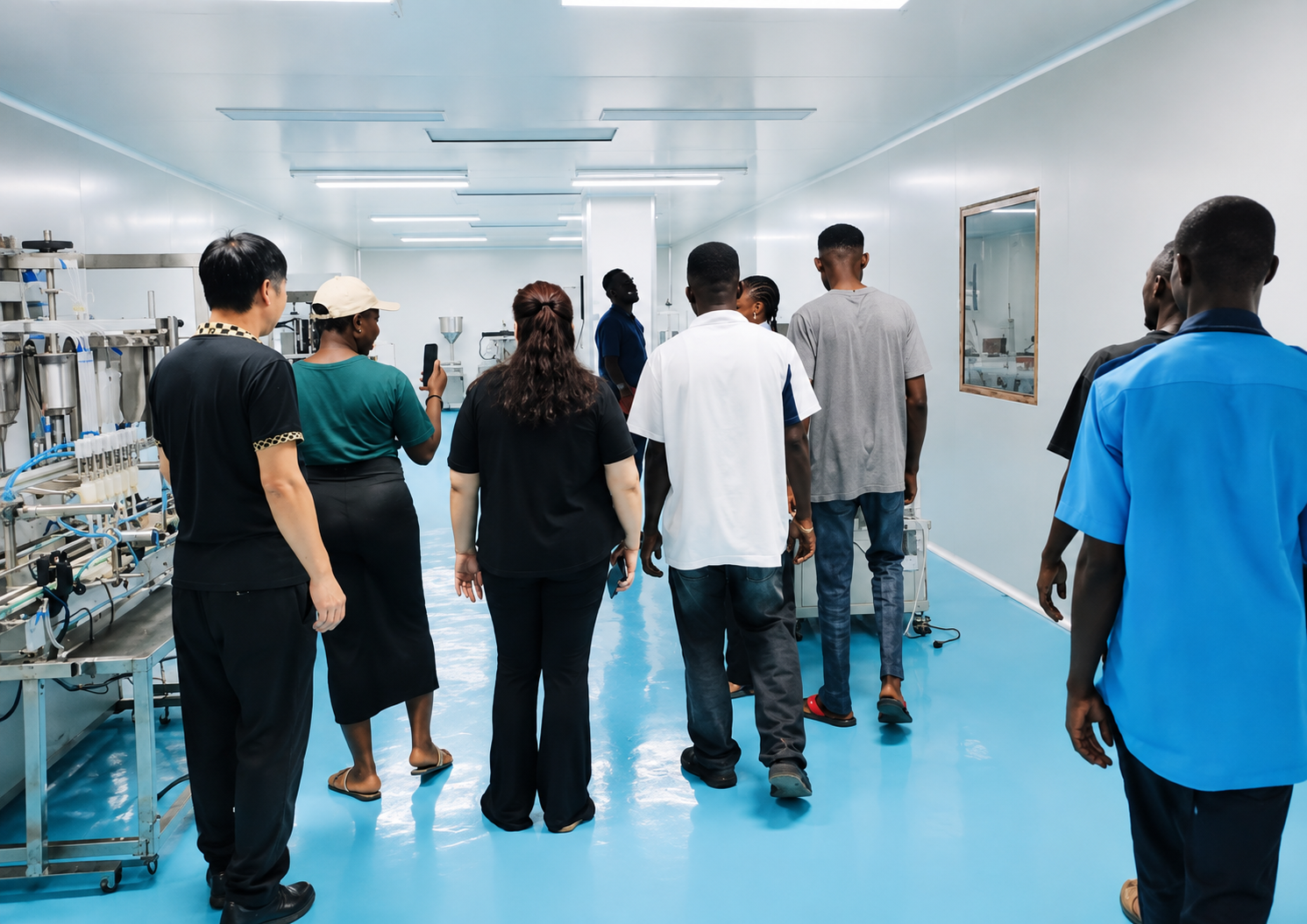 Team touring the Double Plus factory floor